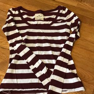 Hollister maroon & white striped long sleeve shirt